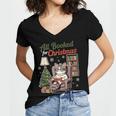 All Booked For Christmas Cute Bookish Cat Lover Women's Jersey Short Sleeve Deep V-Neck Tshirt