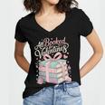 All Booked For Valentines Stacked Books Women's Jersey Short Sleeve Deep V-Neck Tshirt
