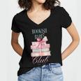 Bookish Babes Club Cute Pink Book Stack With Bow Women's Jersey Short Sleeve Deep V-Neck Tshirt Bookish Babes Club Cute Pink Book Stack With Bow Women's Jersey Short Sleeve Deep V-Neck Tshirt
