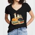 Bookish Cat Lover Cute Reading Squad Books & Kittens Love Women's Jersey Short Sleeve Deep V-Neck Tshirt