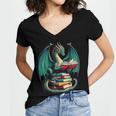 Books Dragon Reading Book Lover Women's Jersey Short Sleeve Deep V-Neck Tshirt
