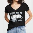 Books Are My Favorite People Cat With Coffee Mug Book Lovers Women's Jersey Short Sleeve Deep V-Neck Tshirt Books Are My Favorite People Cat With Coffee Mug Book Lovers Women's Jersey Short Sleeve Deep V-Neck Tshirt