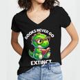 Books Never Go Extinct Reading Dinosaur Bookish Nerdy Women's Jersey Short Sleeve Deep V-Neck Tshirt