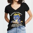 Books Are My Greatest Treasure Kawaii Dragon Reading Books Women's Jersey Short Sleeve Deep V-Neck Tshirt