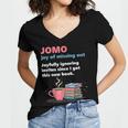 Books Saying JOMO Joy Of Missing Out For Bookworms Women's Jersey Short Sleeve Deep V-Neck Tshirt