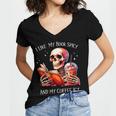 I Like My Books Spicy And My Coffee Icy Skeleton Women's Jersey Short Sleeve Deep V-Neck Tshirt I Like My Books Spicy And My Coffee Icy Skeleton Women's Jersey Short Sleeve Deep V-Neck Tshirt