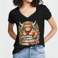 Bookworm Cute Highland Cow Reading Book Women's Jersey Short Sleeve Deep V-Neck Tshirt