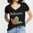Bookworm Worm Reading Book Lover Read Books Librarian Women's Jersey Short Sleeve Deep V-Neck Tshirt