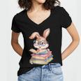 Bunny Rabbit Reading Books Rabbit Books Bunny Reader Women's Jersey Short Sleeve Deep V-Neck Tshirt Bunny Rabbit Reading Books Rabbit Books Bunny Reader Women's Jersey Short Sleeve Deep V-Neck Tshirt