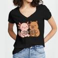 Capybara Axolotl Kawaii Kids Anime Book Lover Reading Women's Jersey Short Sleeve Deep V-Neck Tshirt