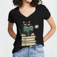 Cat Reading Book Women's Jersey Short Sleeve Deep V-Neck Tshirt