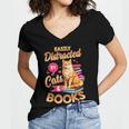 Cat Shirts For Women Book Lover Shirt Cats And Books Women's Jersey Short Sleeve Deep V-Neck Tshirt