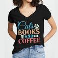 Cats Books And Coffee Women's Jersey Short Sleeve Deep V-Neck Tshirt