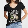 Cats Books And Matcha Life Is Perfect Green Tea Matcha Women's Jersey Short Sleeve Deep V-Neck Tshirt