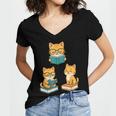 Cats Reading Book Lover Reading Bookworm Reader Women's Jersey Short Sleeve Deep V-Neck Tshirt