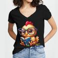 Chicken Reading a Book Farm Animal Chick Women's Jersey Short Sleeve Deep V-Neck Tshirt