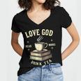 Christian Bookworm Love God Read Books Drink Tea Women's Jersey Short Sleeve Deep V-Neck Tshirt