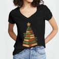 Christmas Book Tree Bookshelf Holiday For Readers Librarians Women's Jersey Short Sleeve Deep V-Neck Tshirt