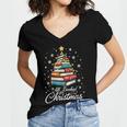 Christmas Book Tree Shirt Book Lover Librarian All Booked For Christmas Women's Christmas Book Lover Librarian Women's Jersey Short Sleeve Deep V-Neck Tshirt