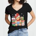 Christmas Gingerbread Man Reading Book Snowflake Teacher Women's Jersey Short Sleeve Deep V-Neck Tshirt Christmas Gingerbread Man Reading Book Snowflake Teacher Women's Jersey Short Sleeve Deep V-Neck Tshirt