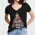 Christmas Tree Made Of Books Librarian Reader Holiday Women's Jersey Short Sleeve Deep V-Neck Tshirt