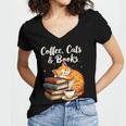Coffee Cats & Books Lover For Women & Girls Coffee Women's Jersey Short Sleeve Deep V-Neck Tshirt
