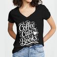 Coffee Cats & Books Reading Book Lover Reader Women's Jersey Short Sleeve Deep V-Neck Tshirt Coffee Cats & Books Reading Book Lover Reader Women's Jersey Short Sleeve Deep V-Neck Tshirt