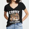 Coffee Cats And Books Cats And Reading Lovers Women's Jersey Short Sleeve Deep V-Neck Tshirt