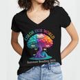 Color Our World Summer Reading 2025 Tree Book Lover Camping Women's Jersey Short Sleeve Deep V-Neck Tshirt Color Our World Summer Reading 2025 Tree Book Lover Camping Women's Jersey Short Sleeve Deep V-Neck Tshirt