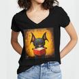 Colorful Sketch Oil Painting Of A Bat Reading Book Women's Jersey Short Sleeve Deep V-Neck Tshirt