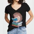 Cool Hedgehog Book Nerd Readers Women's Jersey Short Sleeve Deep V-Neck Tshirt
