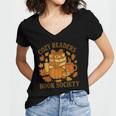 Cozy Readers Book Society Vintage Fall Books & Pumpkin Women's Jersey Short Sleeve Deep V-Neck Tshirt