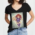 The Crimson Crescent 90s Retro Comic Book Superheroine Art Women's Jersey Short Sleeve Deep V-Neck Tshirt The Crimson Crescent 90s Retro Comic Book Superheroine Art Women's Jersey Short Sleeve Deep V-Neck Tshirt