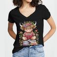 Cute Baby Highland Cow With Reading Book Bookworm Women's Jersey Short Sleeve Deep V-Neck Tshirt Cute Baby Highland Cow With Reading Book Bookworm Women's Jersey Short Sleeve Deep V-Neck Tshirt
