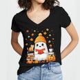 Cute Beanie Ghost Bookworm Cozy Book Reading Halloween Women's Jersey Short Sleeve Deep V-Neck Tshirt Cute Beanie Ghost Bookworm Cozy Book Reading Halloween Women's Jersey Short Sleeve Deep V-Neck Tshirt