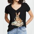 Cute Bunny Reading Book Glasses Bookworm Women's Jersey Short Sleeve Deep V-Neck Tshirt