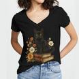 Cute Cat Book Flowers Women's Jersey Short Sleeve Deep V-Neck Tshirt Cute Cat Book Flowers Women's Jersey Short Sleeve Deep V-Neck Tshirt