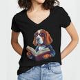 Cute Dog Basset Hound Reading Book Women's Jersey Short Sleeve Deep V-Neck Tshirt