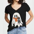 Cute Ghost Cat Reading Book Spooky Season Halloween Costume Women's Jersey Short Sleeve Deep V-Neck Tshirt Cute Ghost Cat Reading Book Spooky Season Halloween Costume Women's Jersey Short Sleeve Deep V-Neck Tshirt