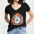 Cute Ghost Drinking Coffee Halloween Reading Book Retro Women's Jersey Short Sleeve Deep V-Neck Tshirt Cute Ghost Drinking Coffee Halloween Reading Book Retro Women's Jersey Short Sleeve Deep V-Neck Tshirt