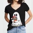 Cute Ghost Holding Books Bookish Christmas Women's Jersey Short Sleeve Deep V-Neck Tshirt