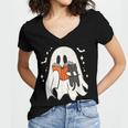 Cute Ghost Reading Book Spooky Season Halloween Costume Kids Women's Jersey Short Sleeve Deep V-Neck Tshirt