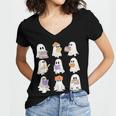 Cute Ghost Reading Books Teacher Halloween Reading Men Women Kids Women's Jersey Short Sleeve Deep V-Neck Tshirt
