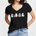 Cute Ghosts Reading Books Lover Spooky Season Halloween Women's Jersey Short Sleeve Deep V-Neck Tshirt