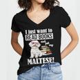 Cute Glasses Read Books & Pet My Maltese Lover Women's Jersey Short Sleeve Deep V-Neck Tshirt
