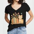Cute Kawaii Cat Books Flowers Women's Jersey Short Sleeve Deep V-Neck Tshirt Cute Kawaii Cat Books Flowers Women's Jersey Short Sleeve Deep V-Neck Tshirt