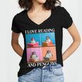 Cute Penguin Reading Book School Librarian Teacher Student Women's Jersey Short Sleeve Deep V-Neck Tshirt