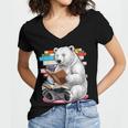 Cute Polar Bear Is Reading a Book Reading Polar Bear Women's Jersey Short Sleeve Deep V-Neck Tshirt