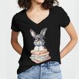 Cute Reading Bunny With Glasses Books Reader Book Bookworm Women's Jersey Short Sleeve Deep V-Neck Tshirt Cute Reading Bunny With Glasses Books Reader Book Bookworm Women's Jersey Short Sleeve Deep V-Neck Tshirt
