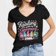 Cute Reading With My Gnomies Gnome Book Bookworm Lover Women's Jersey Short Sleeve Deep V-Neck Tshirt